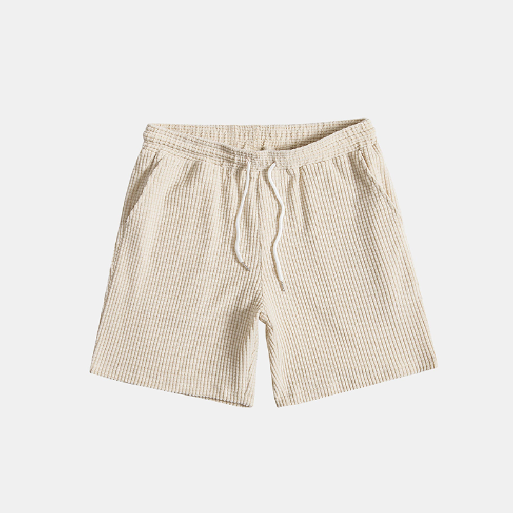 Men's Waffle-Knit Lounge Set with Button Shirt and Drawstring Shorts