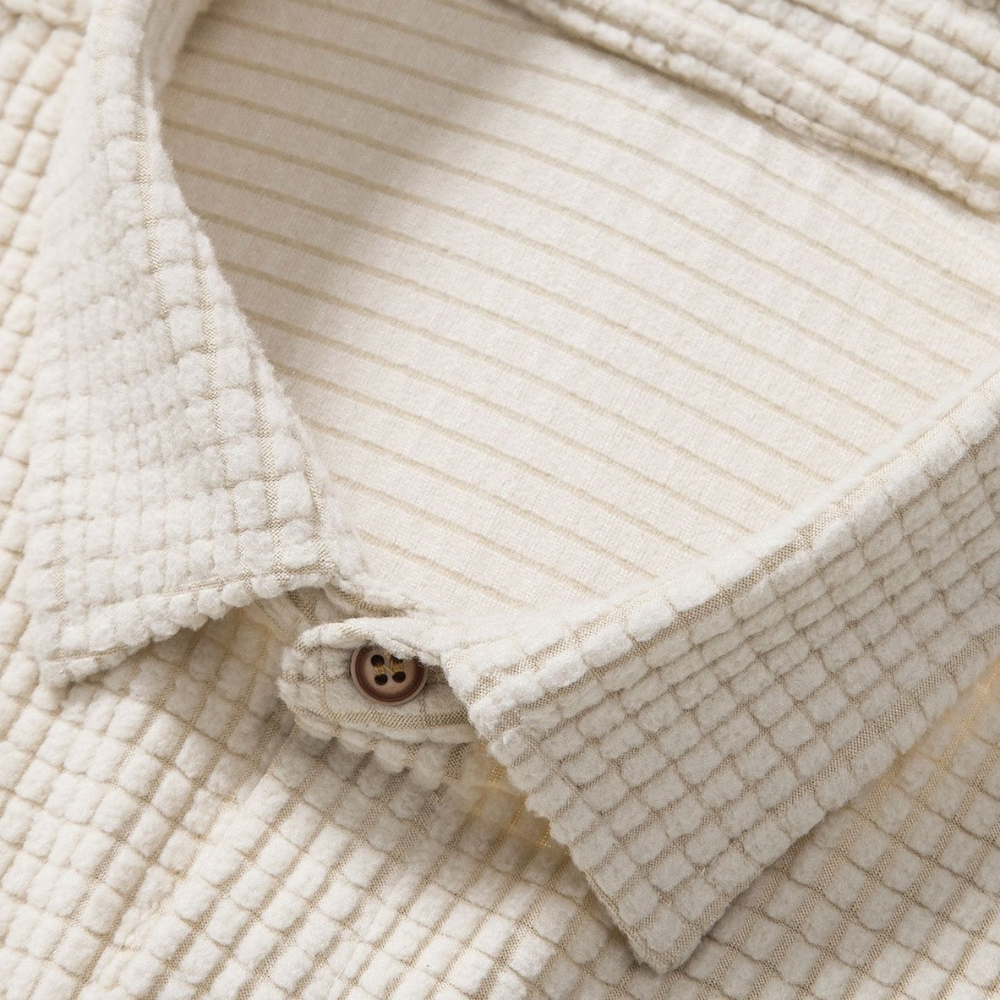 Men's Waffle-Knit Lounge Set with Button Shirt and Drawstring Shorts