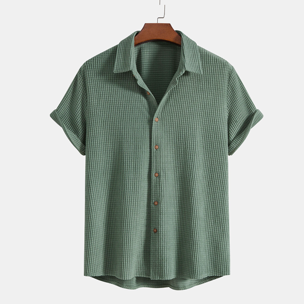 Men's Waffle-Knit Lounge Set with Button Shirt and Drawstring Shorts