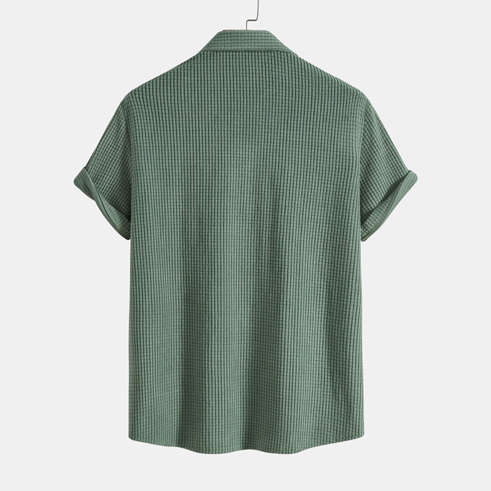 Men's Waffle-Knit Lounge Set with Button Shirt and Drawstring Shorts