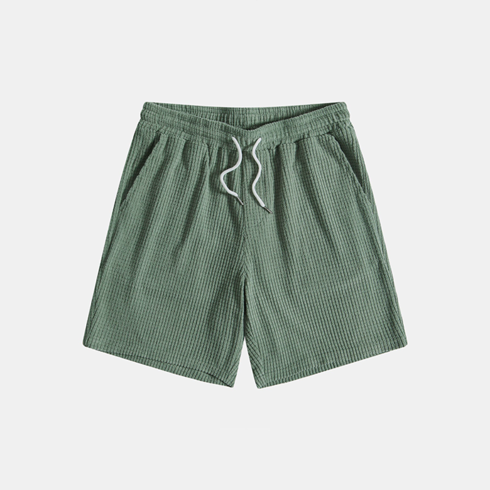 Men's Waffle-Knit Lounge Set with Button Shirt and Drawstring Shorts