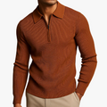 Men's Waffle Knit Sweater with Quarter Zip and Pointed Collar