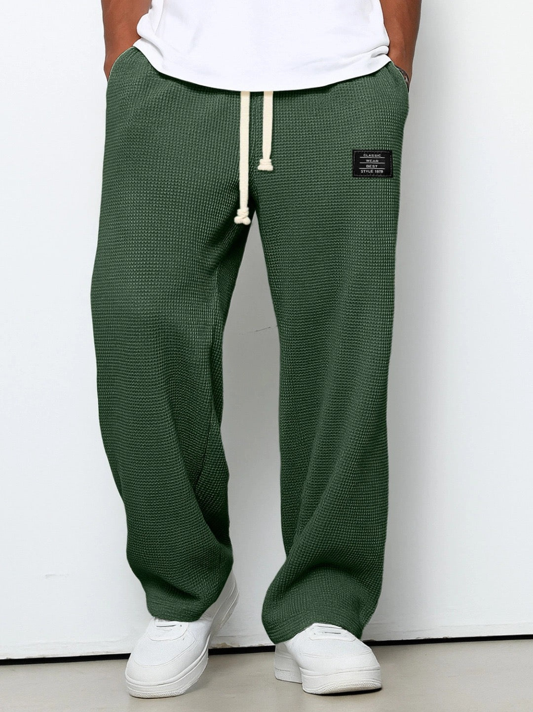 Men's Wide-Leg Woven Pants with Drawstring Waist and Side Pockets