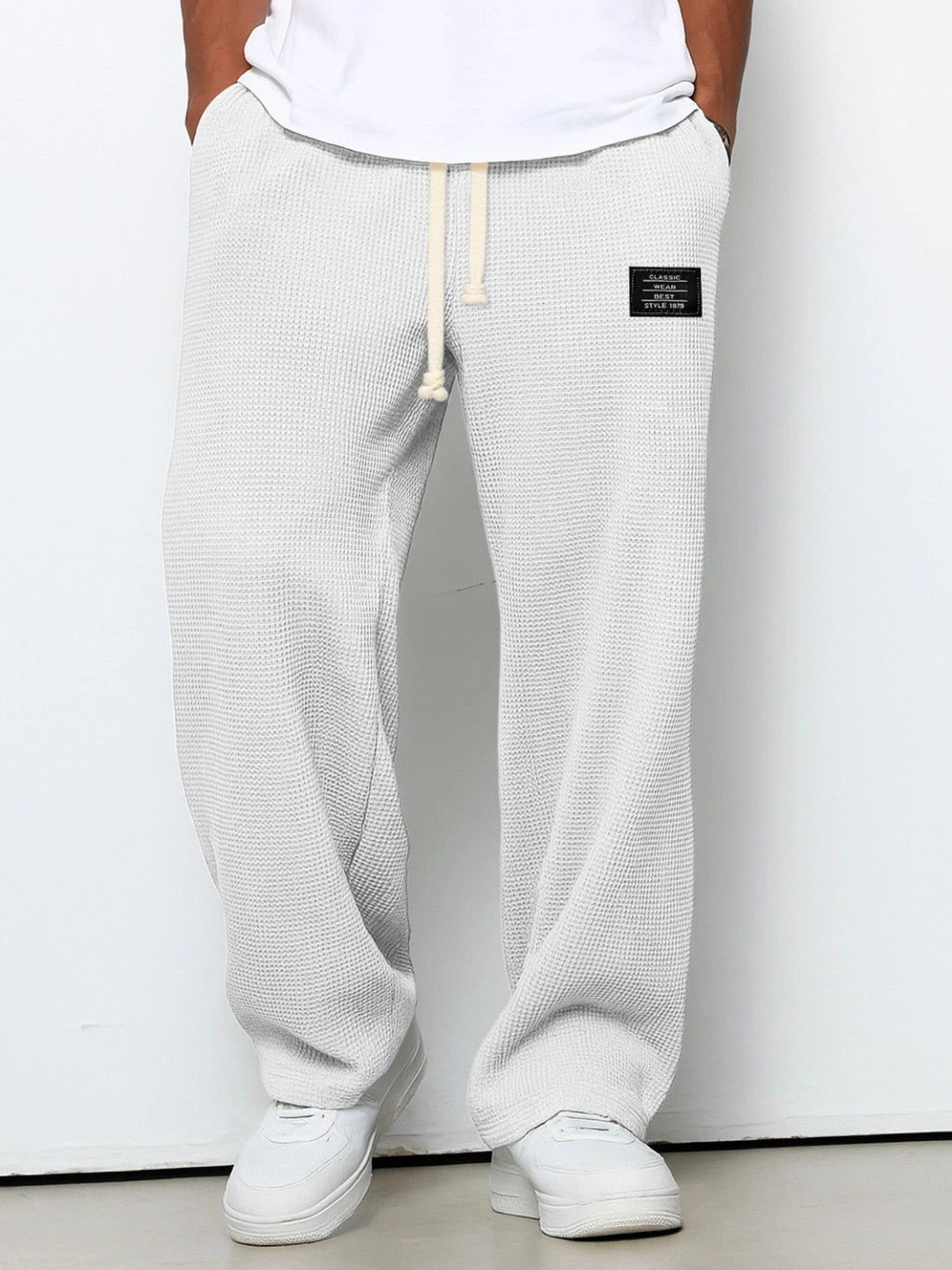 Men's Wide-Leg Woven Pants with Drawstring Waist and Side Pockets