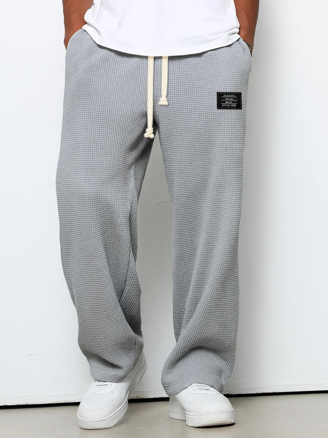 Men's Wide-Leg Woven Pants with Drawstring Waist and Side Pockets
