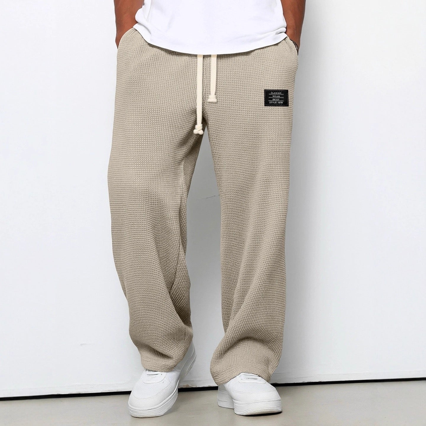 Men's Wide-Leg Woven Pants with Drawstring Waist and Side Pockets