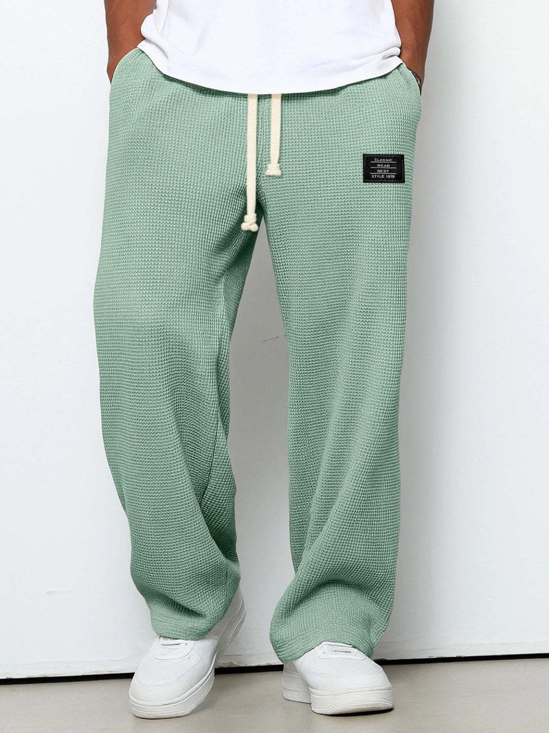 Men's Wide-Leg Woven Pants with Drawstring Waist and Side Pockets