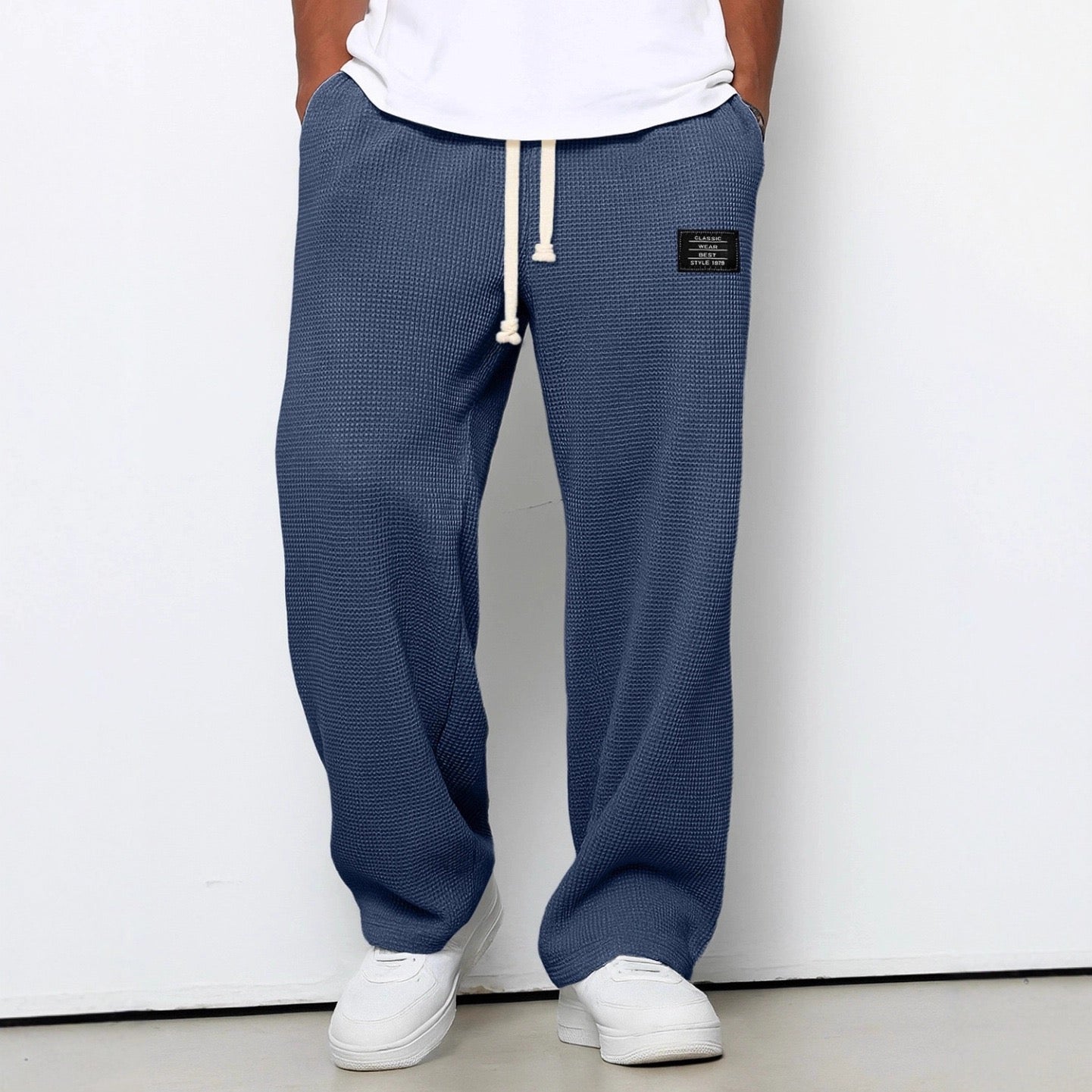 Men's Wide-Leg Woven Pants with Drawstring Waist and Side Pockets
