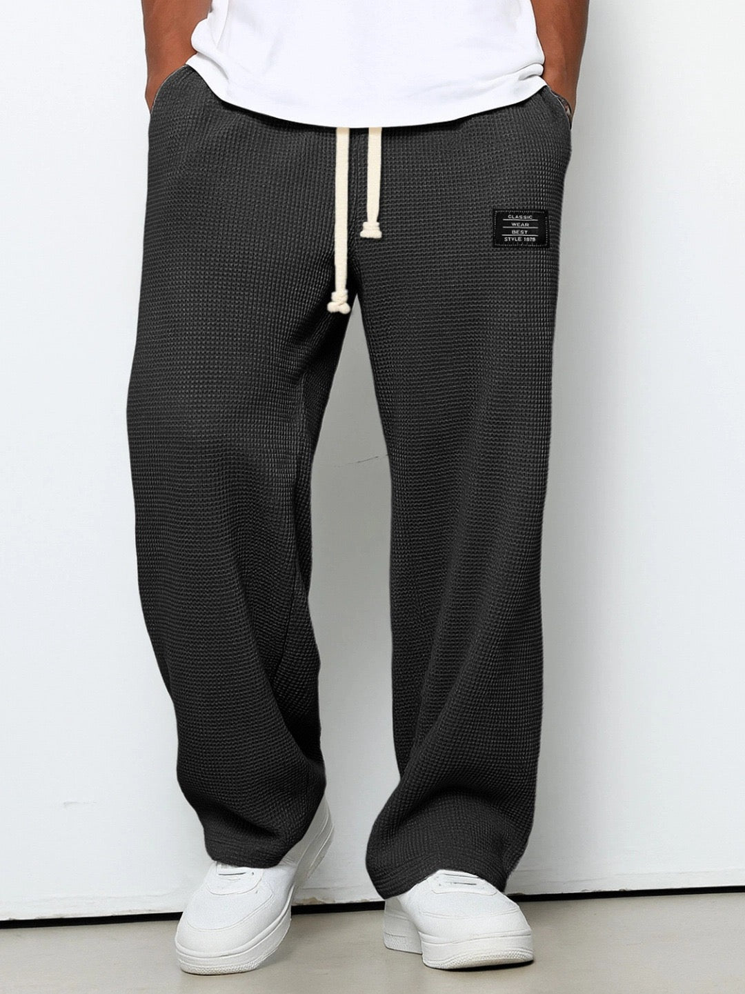 Men's Wide-Leg Woven Pants with Drawstring Waist and Side Pockets