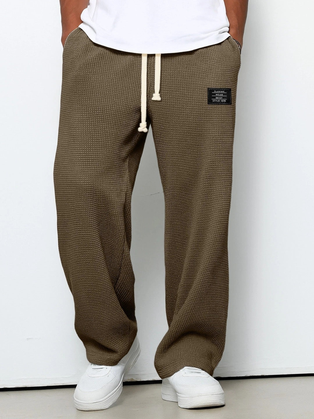 Men's Wide-Leg Woven Pants with Drawstring Waist and Side Pockets