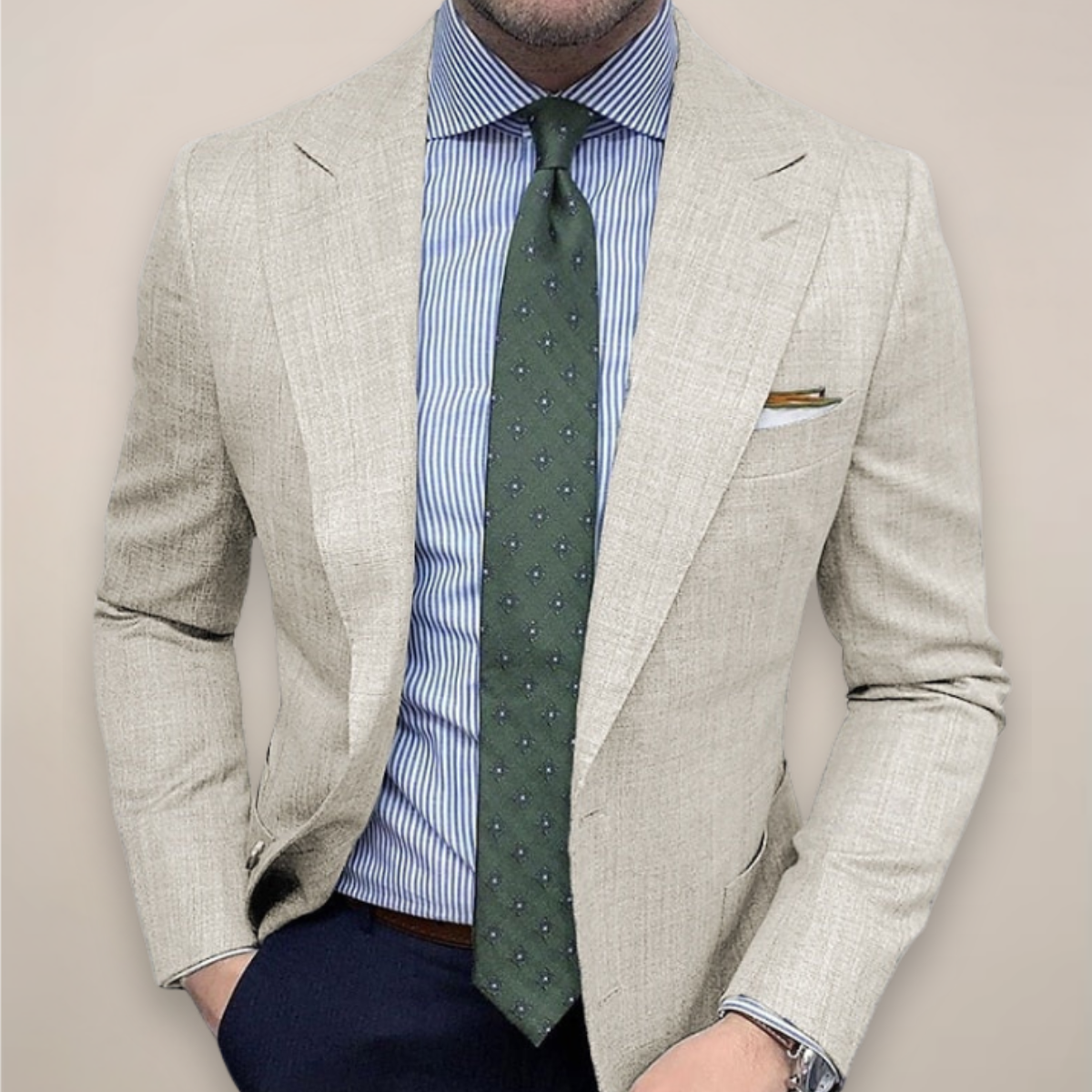 Men's Woven Blazer with Notch Lapels and Two-Button Front