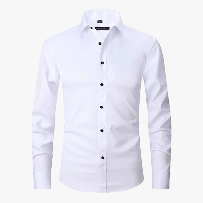 Men's Woven Blend Shirt with Button Placket and Point Collar