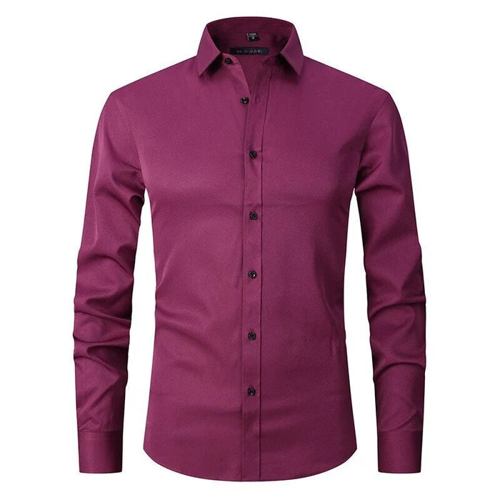 Men's Woven Blend Shirt with Button Placket and Point Collar
