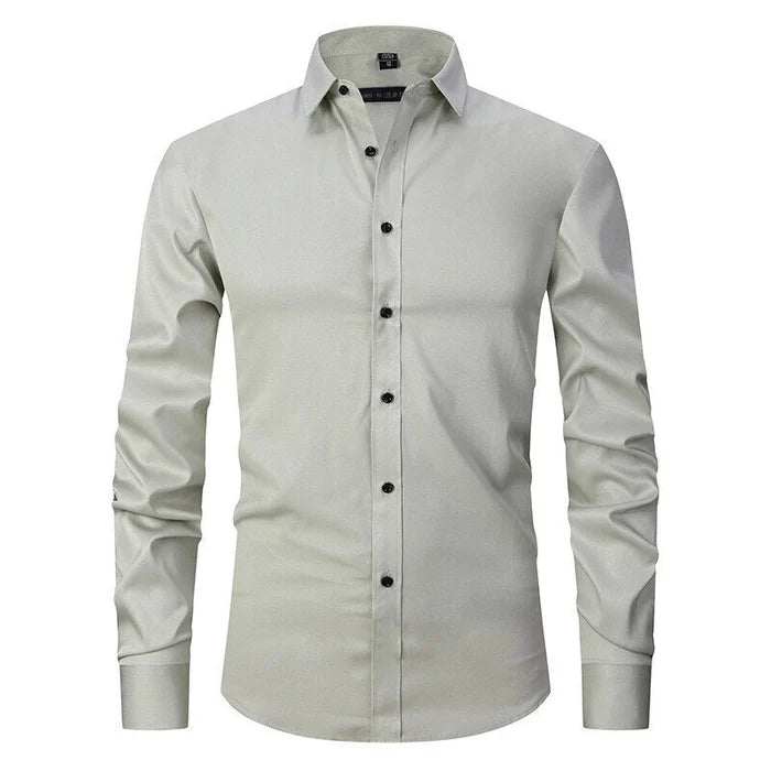 Men's Woven Blend Shirt with Button Placket and Point Collar