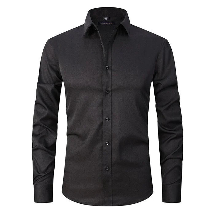Men's Woven Blend Shirt with Button Placket and Point Collar