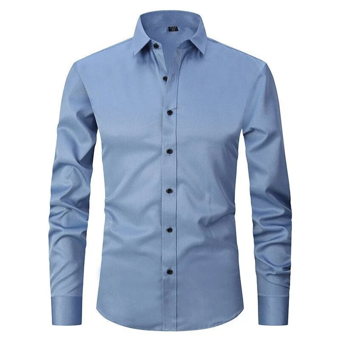 Men's Woven Blend Shirt with Button Placket and Point Collar