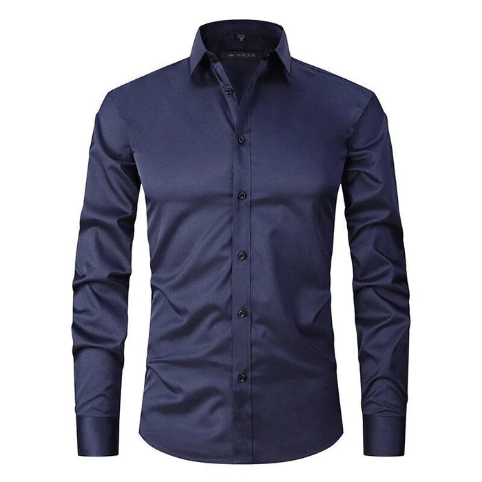 Men's Woven Blend Shirt with Button Placket and Point Collar