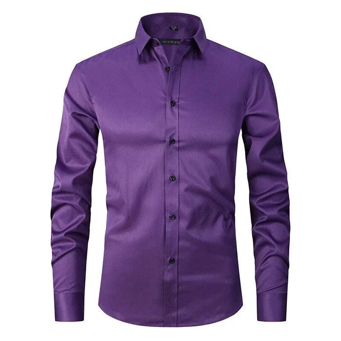 Men's Woven Blend Shirt with Button Placket and Point Collar