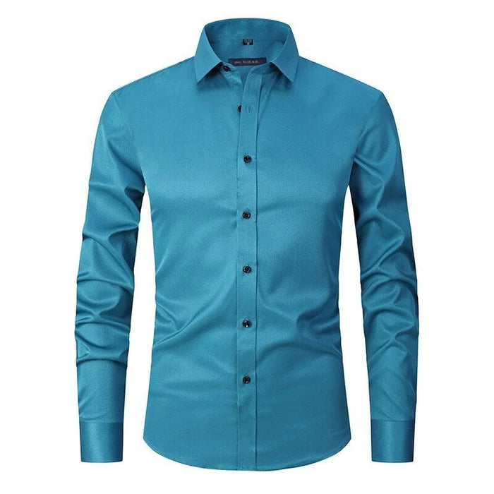 Men's Woven Blend Shirt with Button Placket and Point Collar