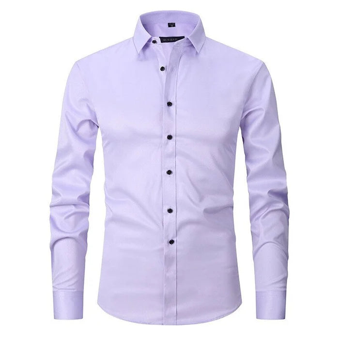 Men's Woven Blend Shirt with Button Placket and Point Collar
