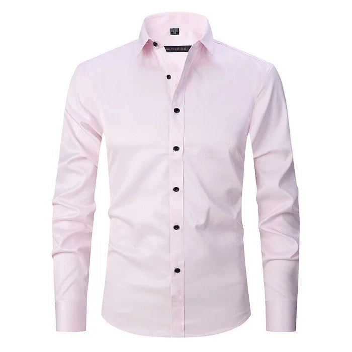 Men's Woven Blend Shirt with Button Placket and Point Collar