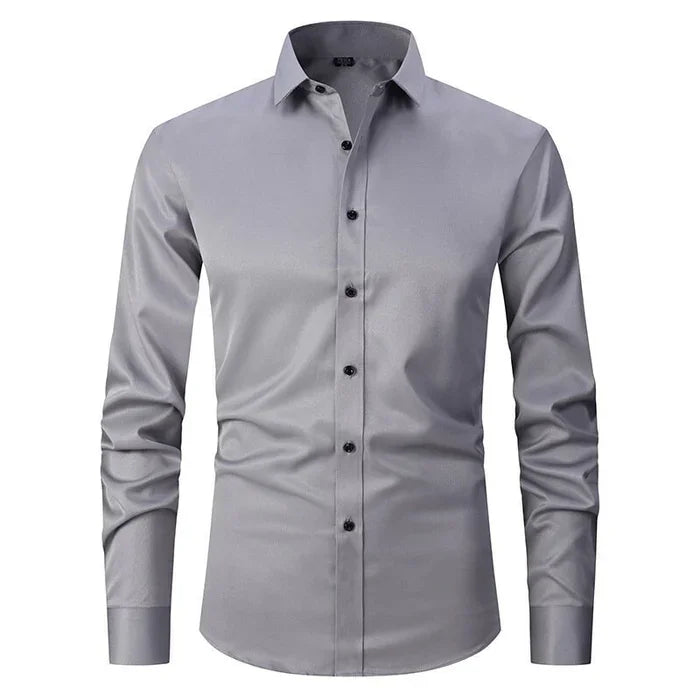 Men's Woven Blend Shirt with Button Placket and Point Collar