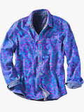 Men's Woven Button-Front Shirt with Printed Pattern and Chest Pocket