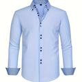 Men's Woven Button-Up Shirt with Patterned Cuffs and Collar