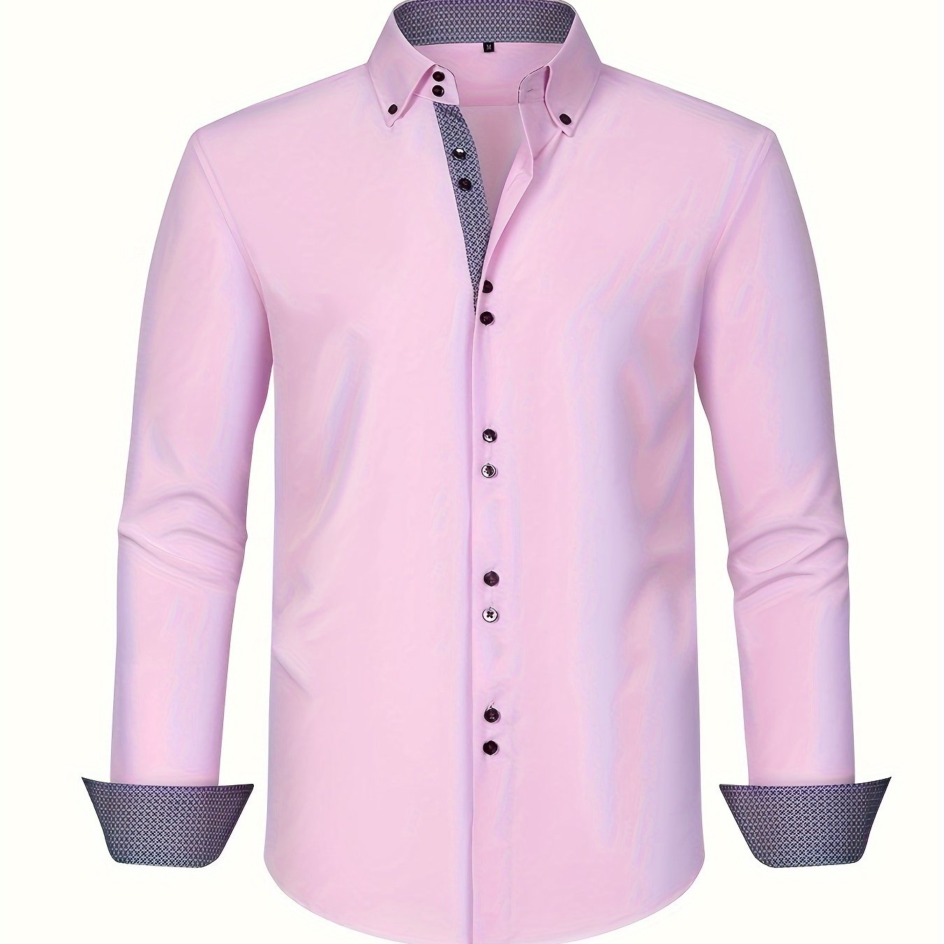 Men's Woven Button-Up Shirt with Patterned Cuffs and Collar