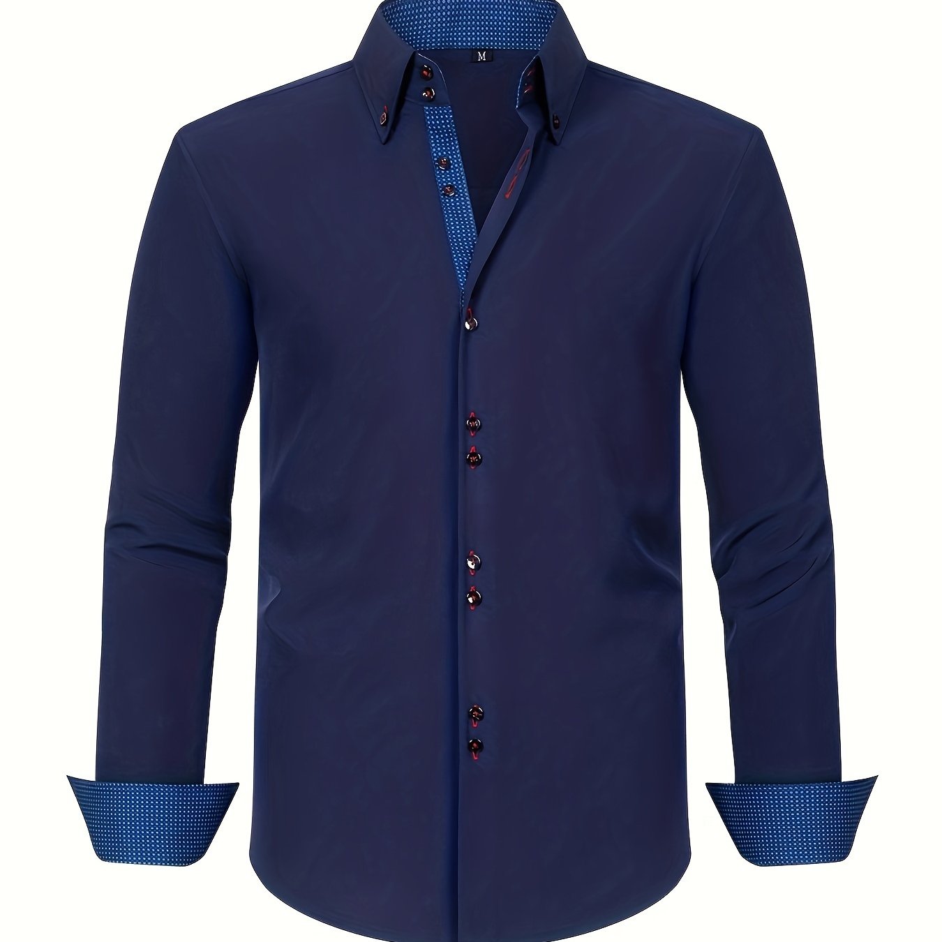 Men's Woven Button-Up Shirt with Patterned Cuffs and Collar