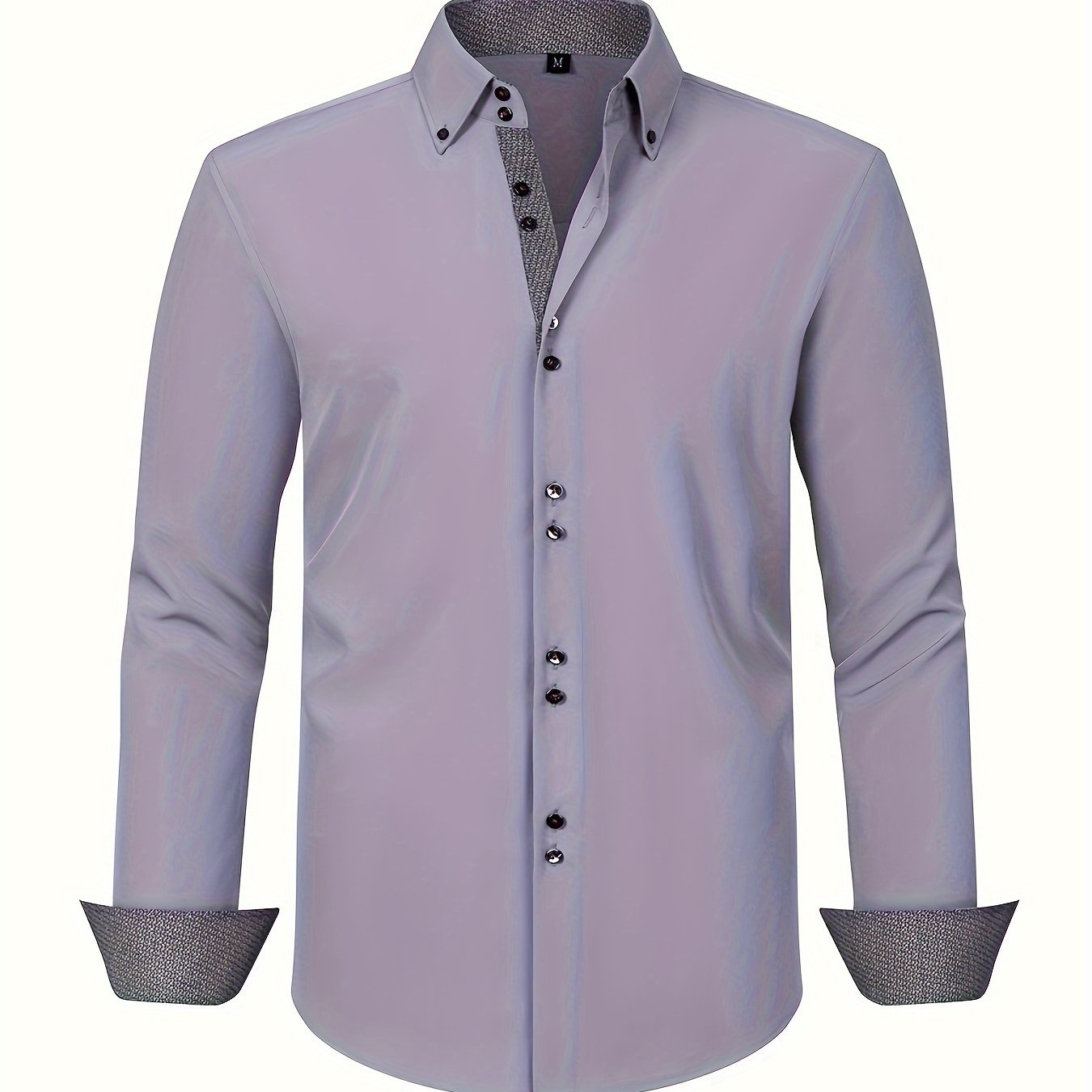 Men's Woven Button-Up Shirt with Patterned Cuffs and Collar