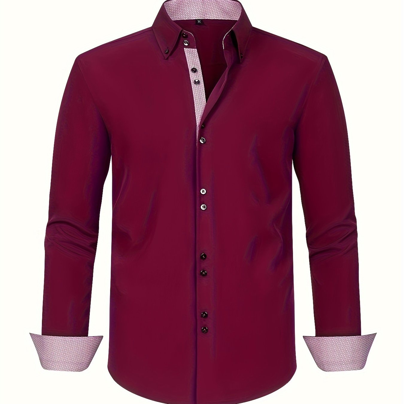 Men's Woven Button-Up Shirt with Patterned Cuffs and Collar