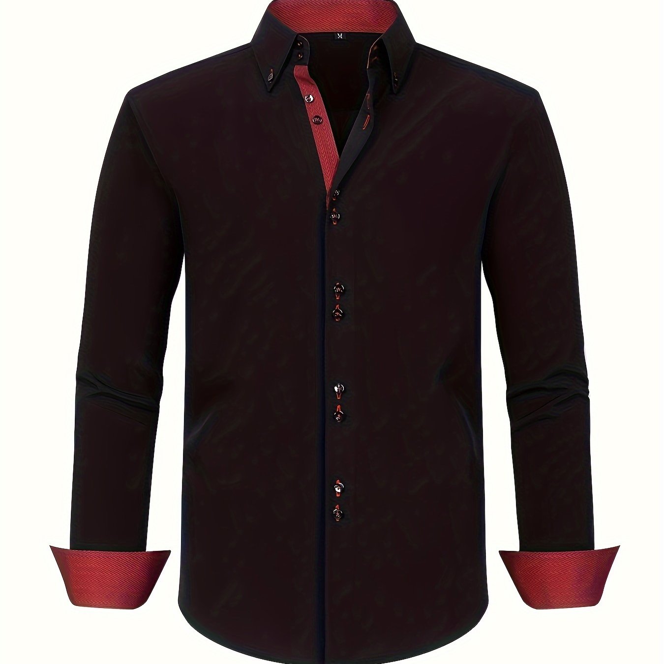 Men's Woven Button-Up Shirt with Patterned Cuffs and Collar