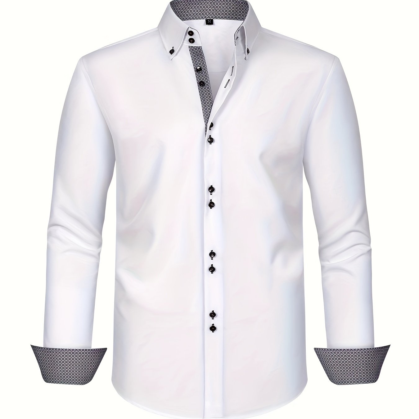 Men's Woven Button-Up Shirt with Patterned Cuffs and Collar