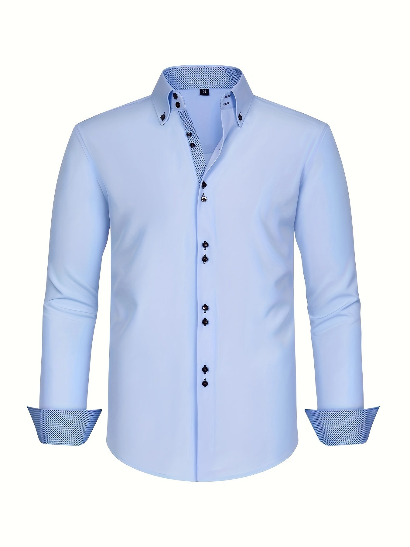Men's Woven Button-Up Shirt with Patterned Cuffs and Collar