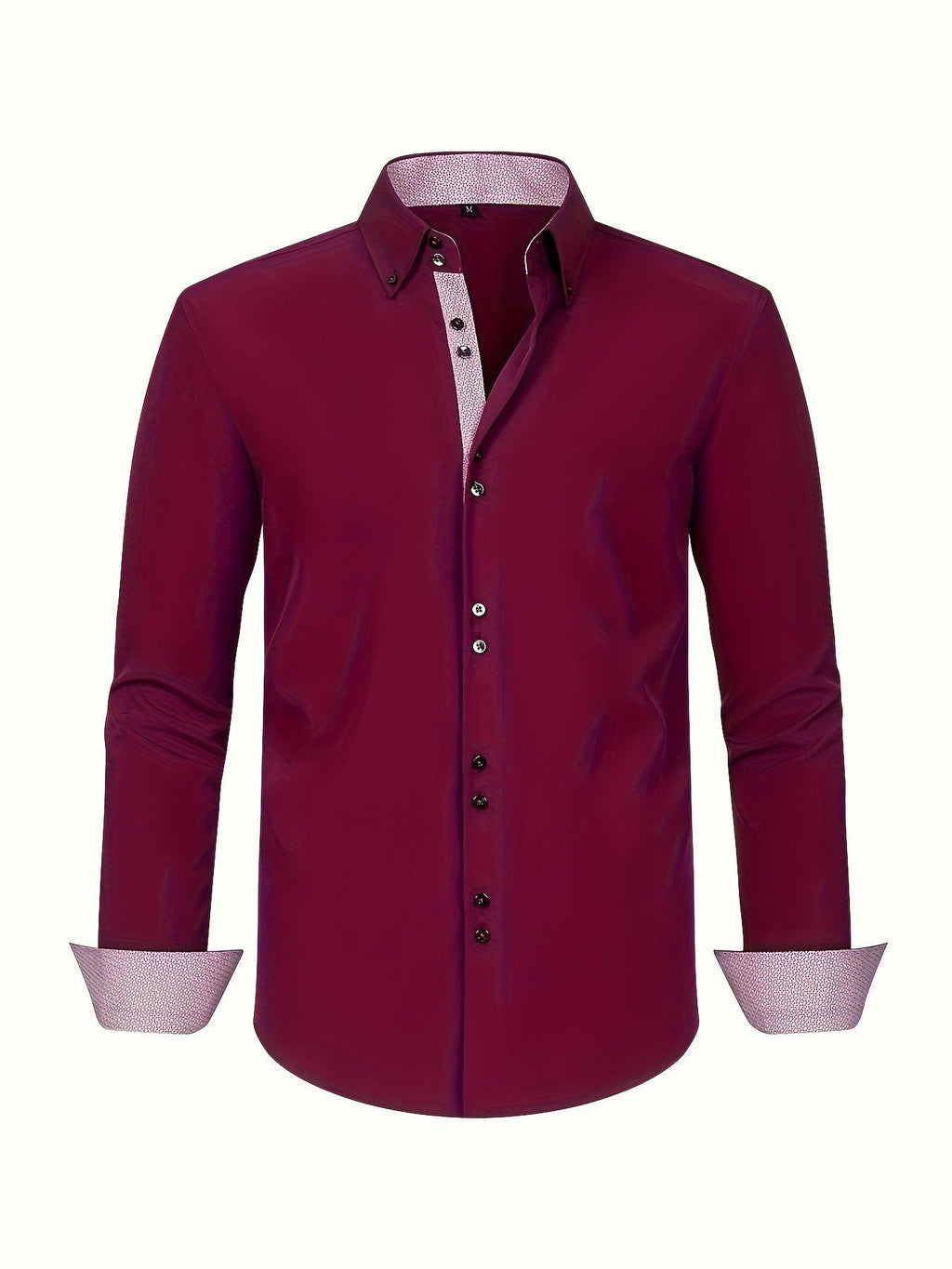 Men's Woven Button-Up Shirt with Patterned Cuffs and Collar