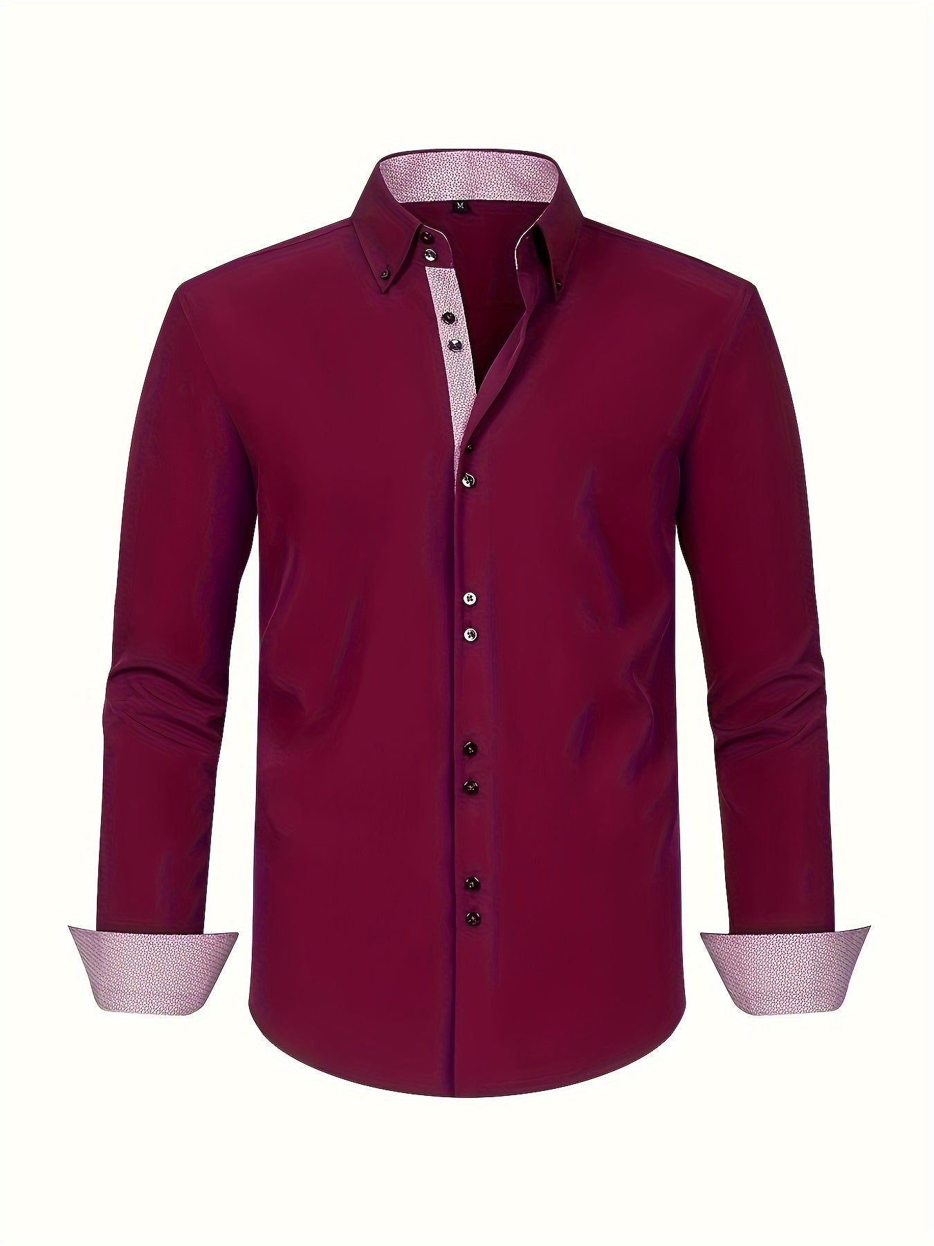 Men's Woven Button-Up Shirt with Patterned Cuffs and Collar