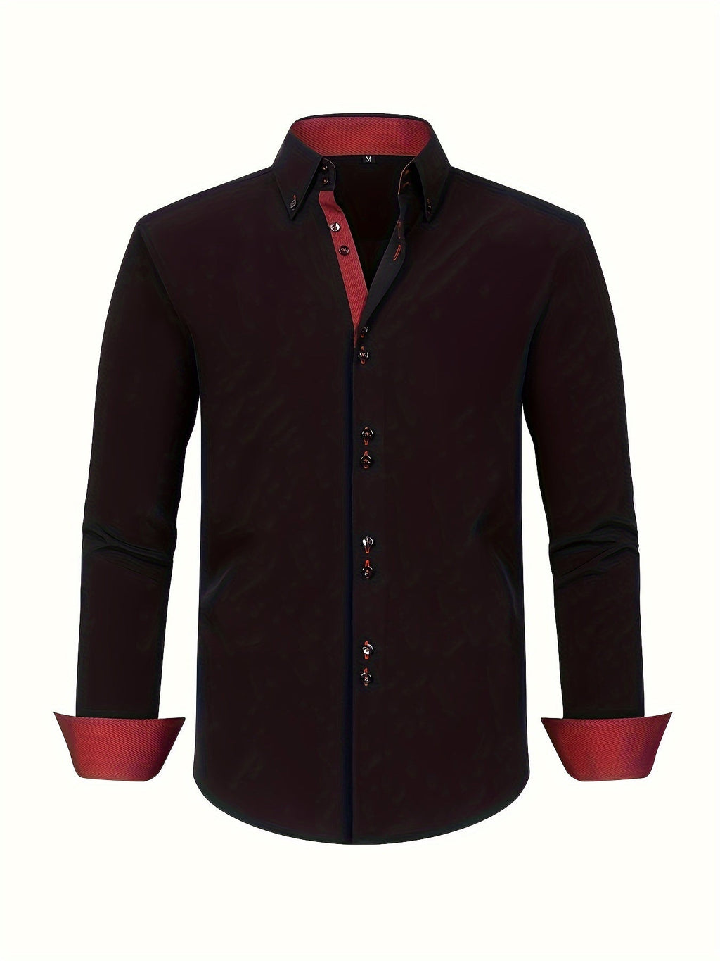 Men's Woven Button-Up Shirt with Patterned Cuffs and Collar