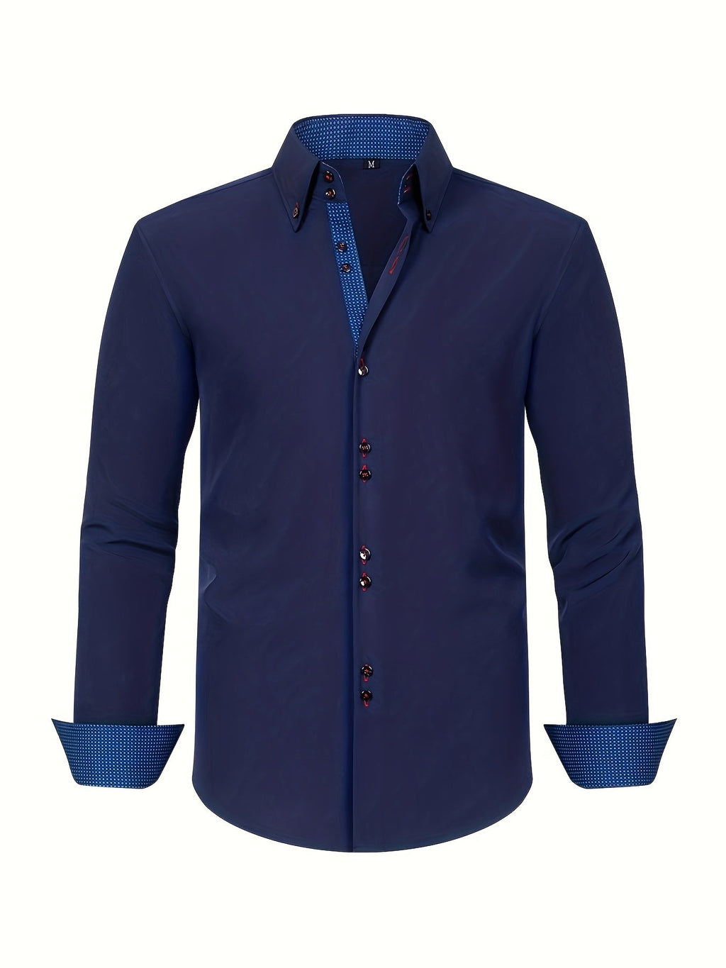 Men's Woven Button-Up Shirt with Patterned Cuffs and Collar