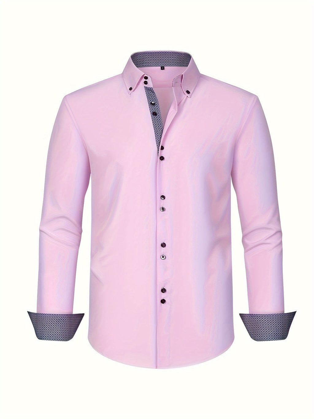 Men's Woven Button-Up Shirt with Patterned Cuffs and Collar