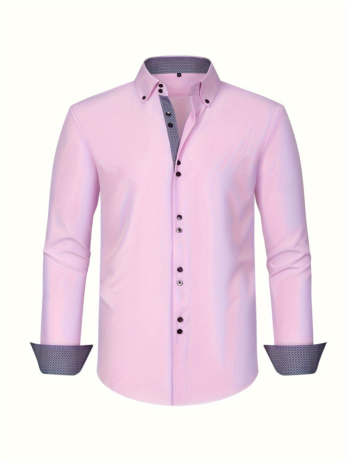 Men's Woven Button-Up Shirt with Patterned Cuffs and Collar