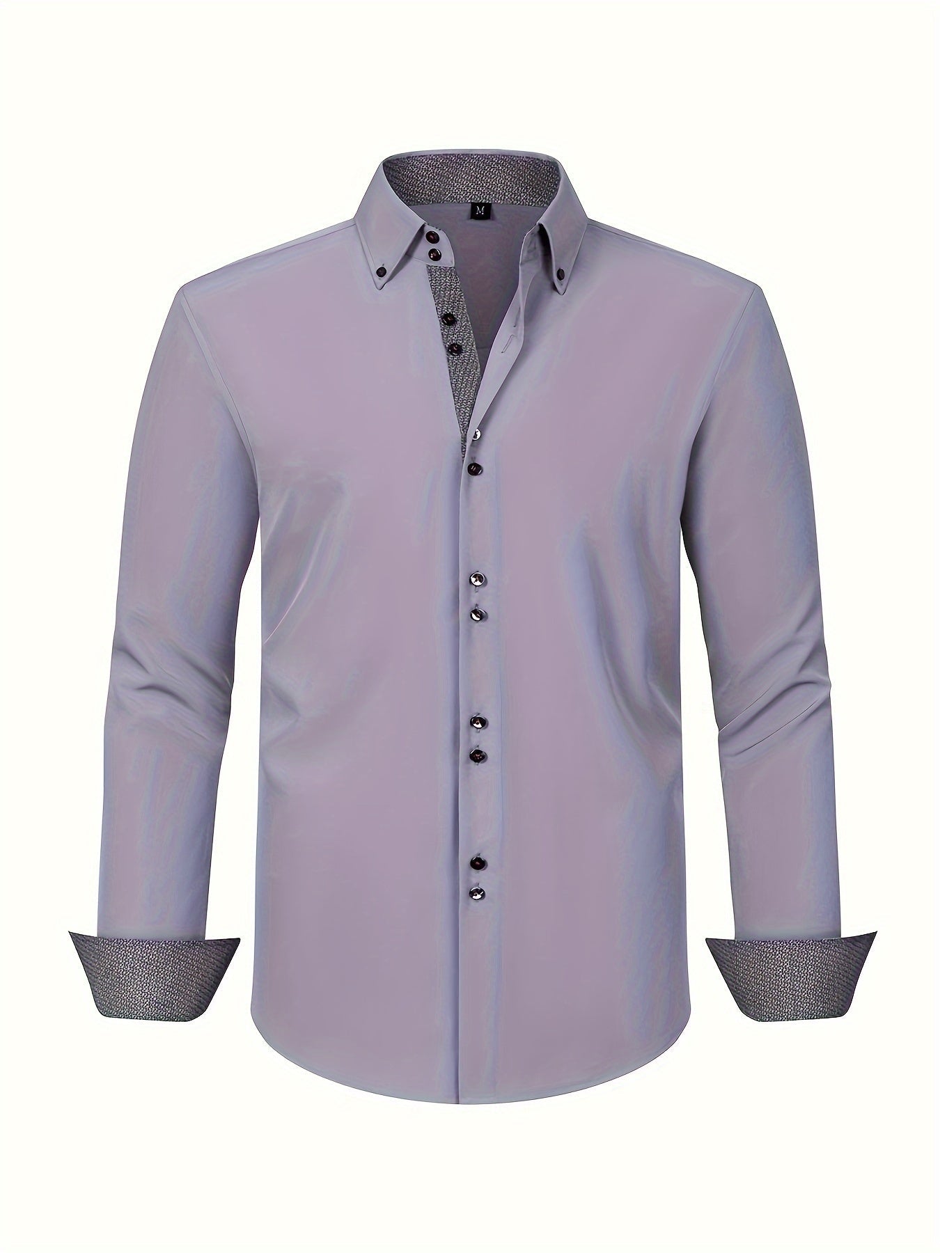 Men's Woven Button-Up Shirt with Patterned Cuffs and Collar