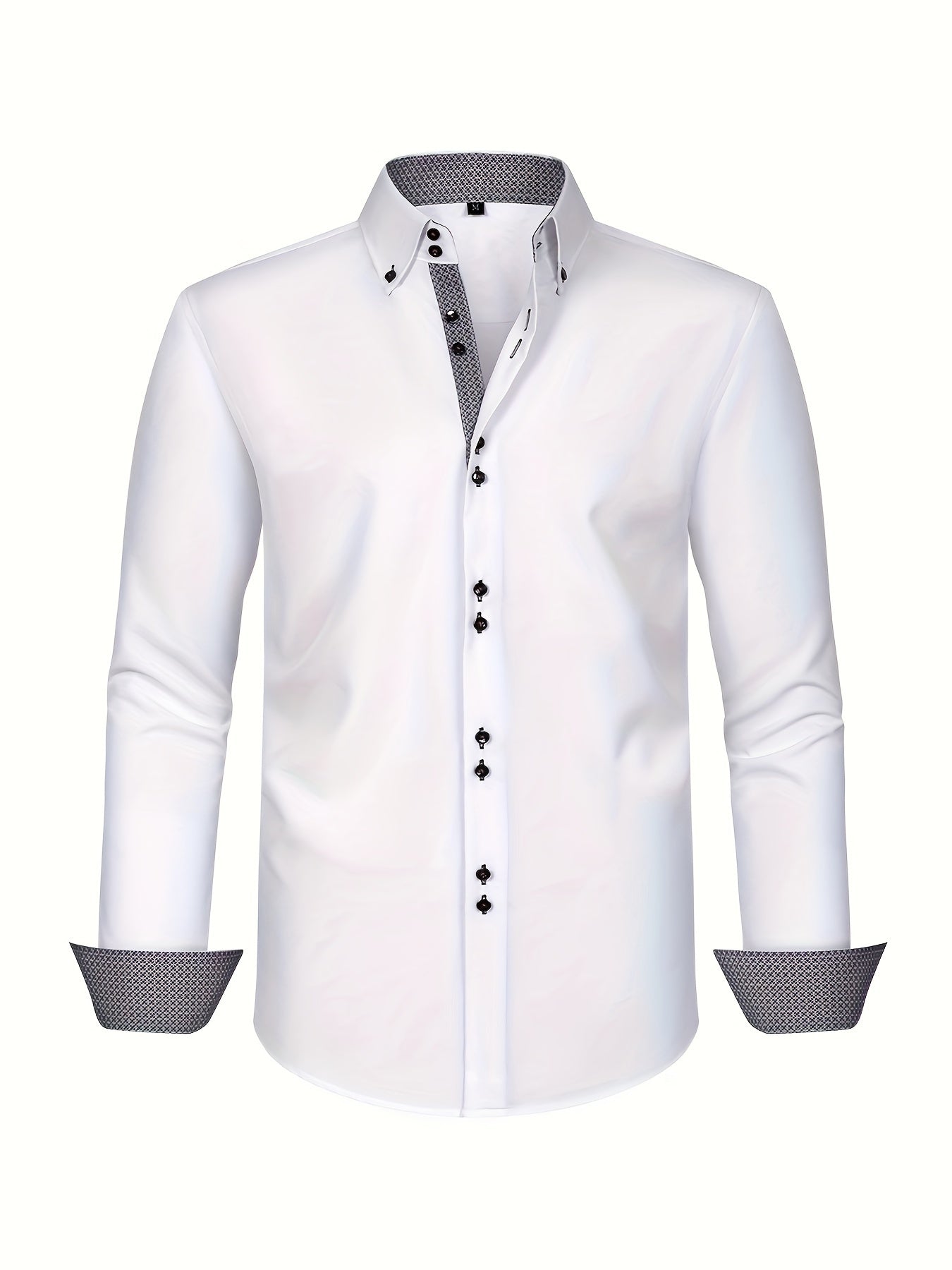 Men's Woven Button-Up Shirt with Patterned Cuffs and Collar