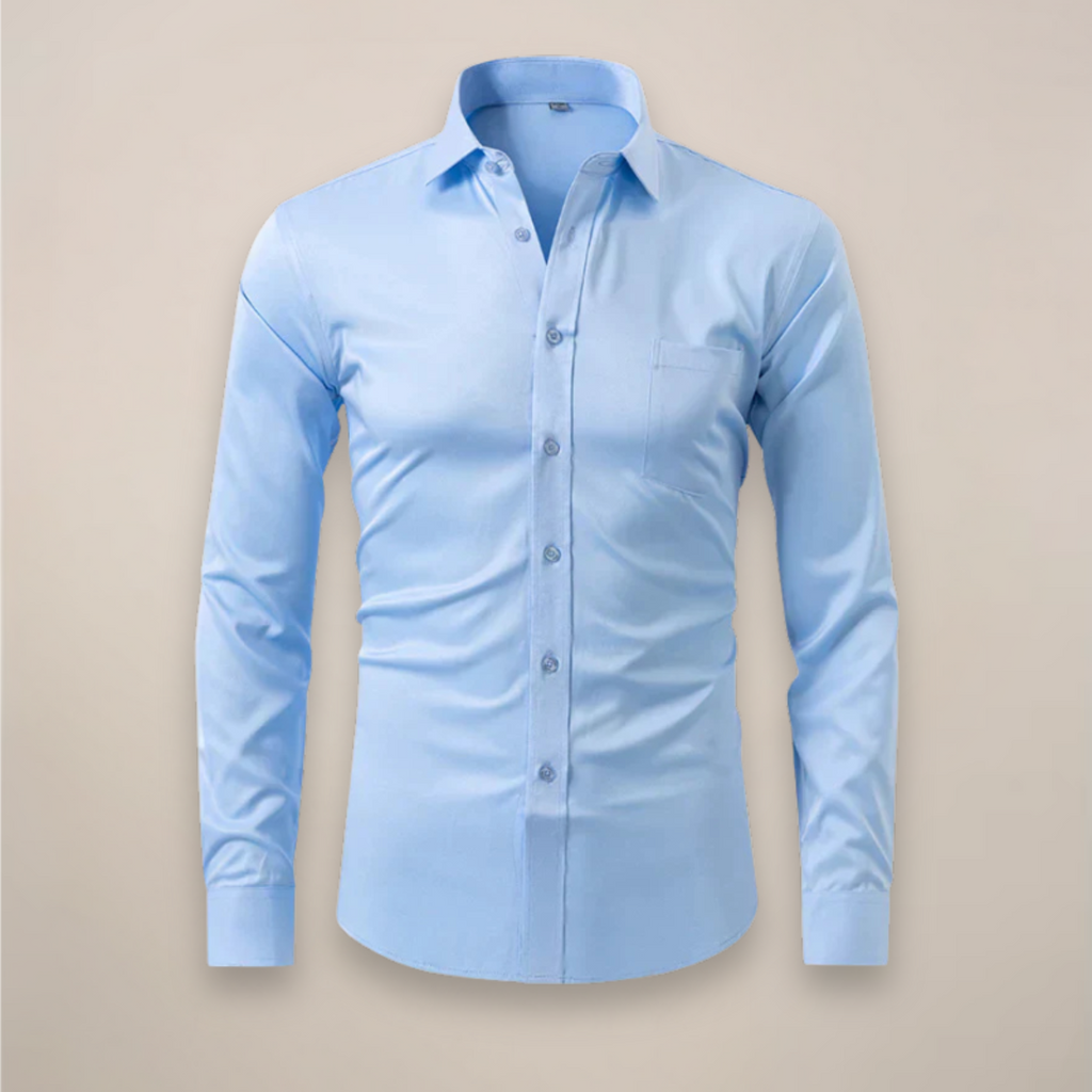 Men's Woven Button-Up Shirt with Point Collar and Button Cuffs