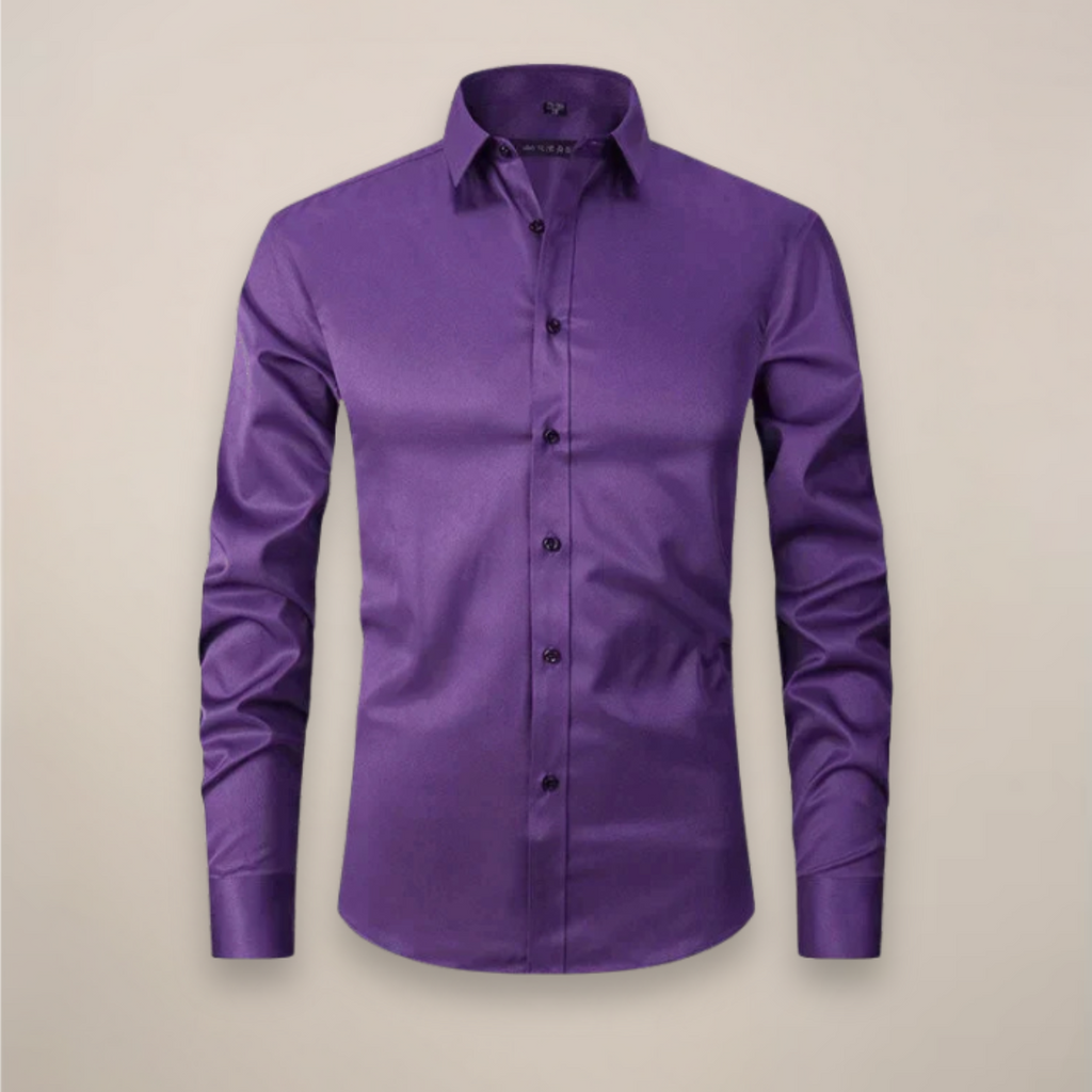 Men's Woven Button-Up Shirt with Point Collar and Button Cuffs