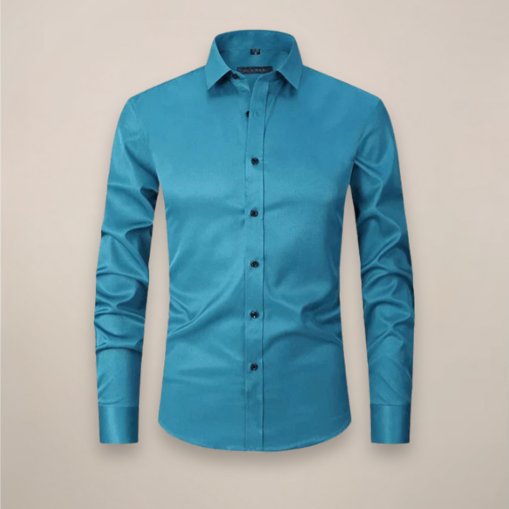 Men's Woven Button-Up Shirt with Point Collar and Button Cuffs