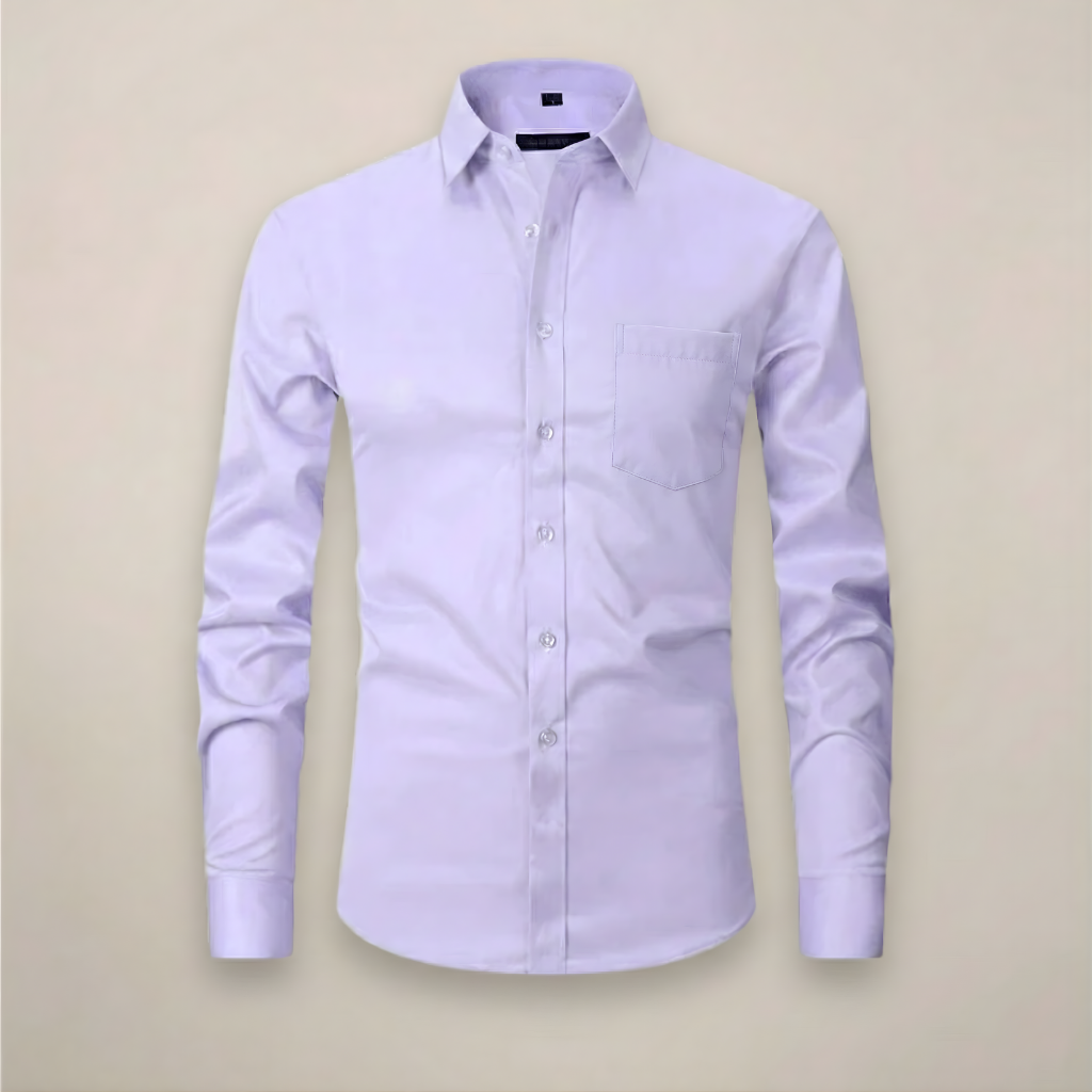 Men's Woven Button-Up Shirt with Point Collar and Button Cuffs
