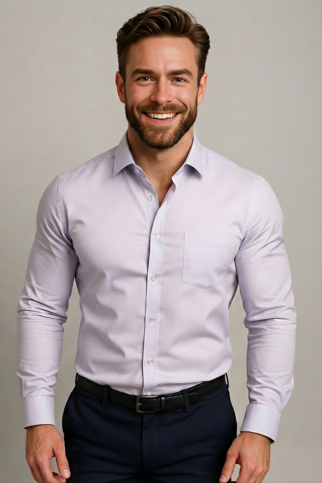 Men's Woven Button-Up Shirt with Point Collar and Button Cuffs