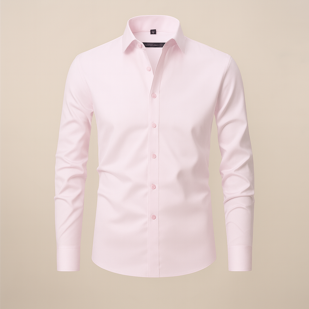 Men's Woven Button-Up Shirt with Point Collar and Button Cuffs