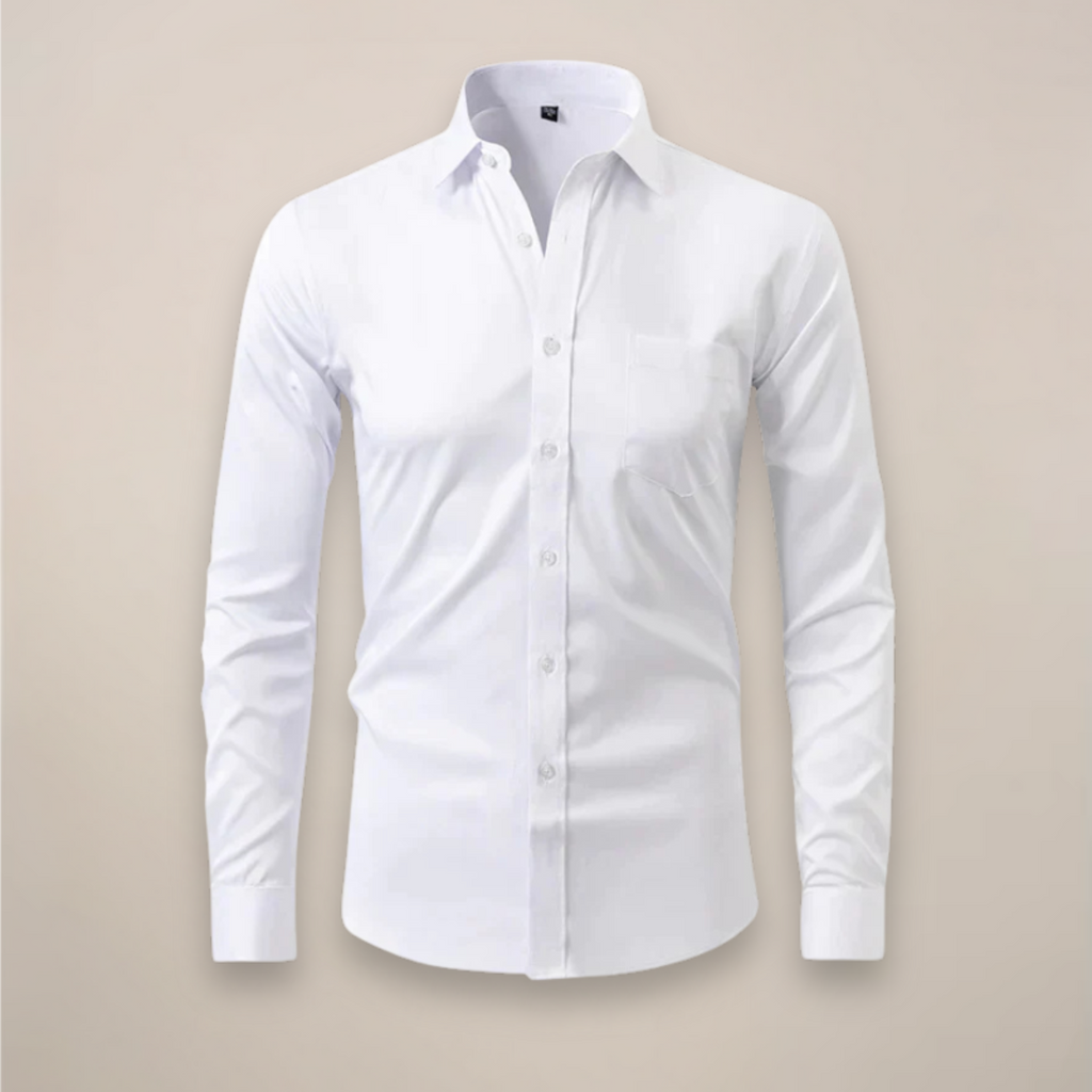 Men's Woven Button-Up Shirt with Point Collar and Button Cuffs
